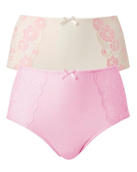 Cotton Traders 2 Pack Lily Lace Briefs Pink Women Efficient Knickers