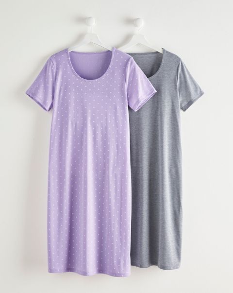 Cotton Traders Women Budget-Friendly 2 Pack Short Sleeve Nighties Nightwear Lilac