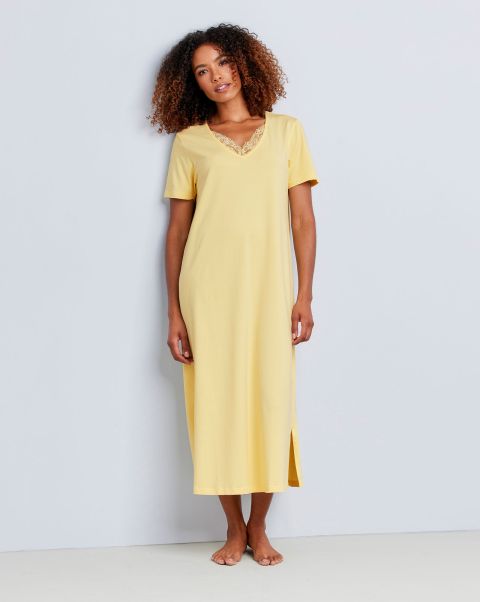 Cotton Traders Lace Trim Nightdress Women Soft Lemon Nightwear Lowest Ever