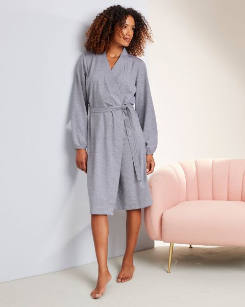 Accessible Cotton Traders Women Grey Marl Nightwear Lace Trim Dressing Gown