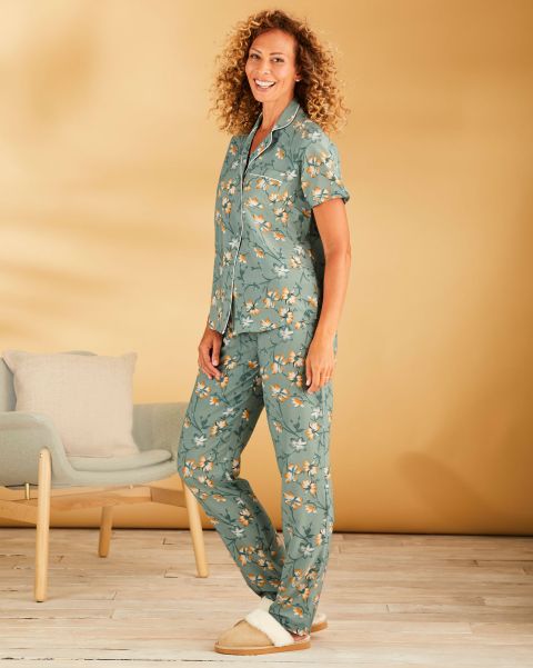 Duck Egg Cotton Traders Nightwear Woven Pyjama Set Cozy Women
