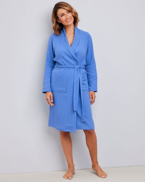 Exquisite China Blue Cotton Traders Cotton Dressing Gown Women Nightwear
