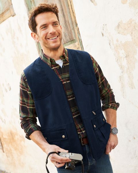 Classic Canvas Field Gilet Men Cotton Traders Inviting Navy Coats & Jackets