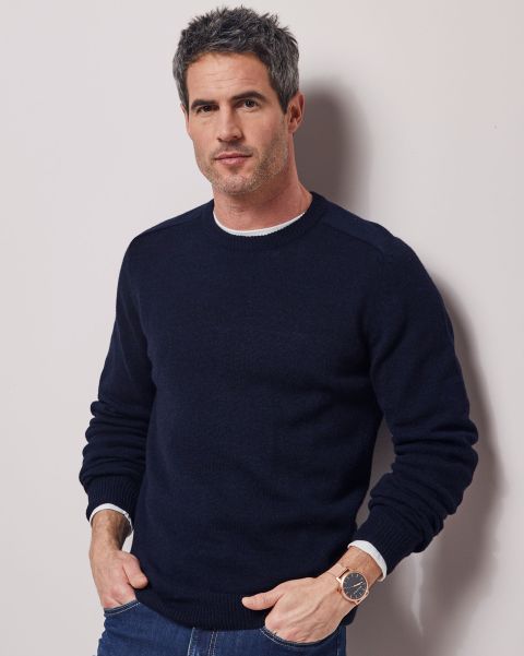 Lambswool-Rich Jumper Men Navy Cotton Traders High-Quality Knitwear