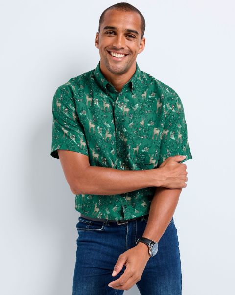 Dark Emerald Shirts Popular Cotton Traders Short Sleeve Soft Touch Print Shirt Men