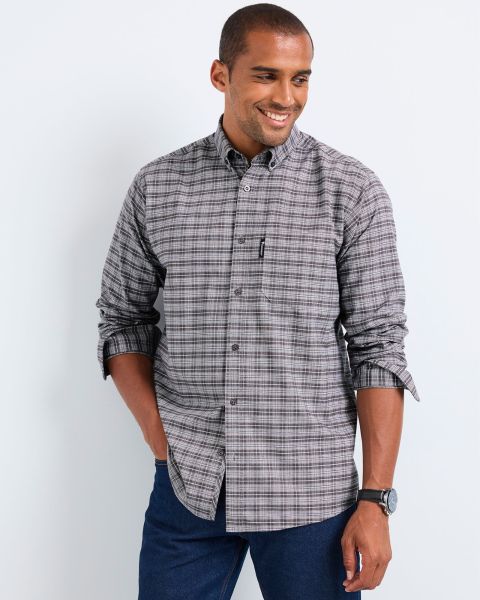 Shirts Guinness™ Long Sleeve Brushed Oxford Check Shirt Smoke Grey Cotton Traders Men Exceptional