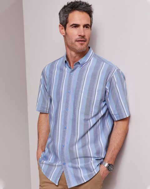 Offer Short Sleeve Patterned Oxford Shirt Cotton Traders Cornflower Men Shirts