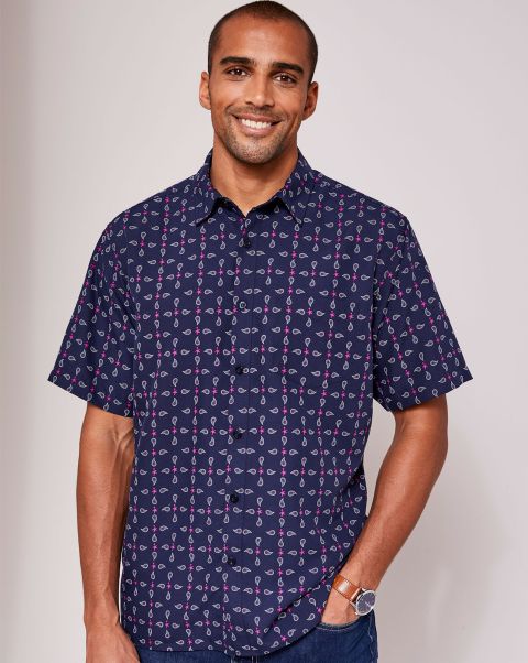 Advanced Cotton Traders Short Sleeve Soft Touch Print Shirt Midnight Men Shirts
