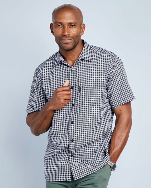 Guinness™ Short Sleeve Soft Touch Gingham Shirt Men Top Black Cotton Traders Shirts