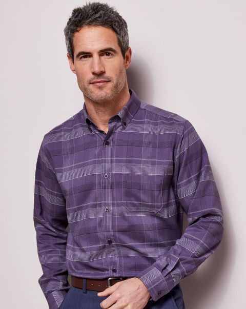 Grape Modern Cotton Traders Long Sleeve Patterned Soft Touch Shirt Men Shirts