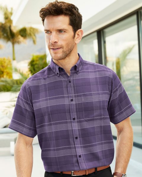 Grape Cotton Traders Men Bargain Shirts Short Sleeve Patterned Soft Touch Shirt