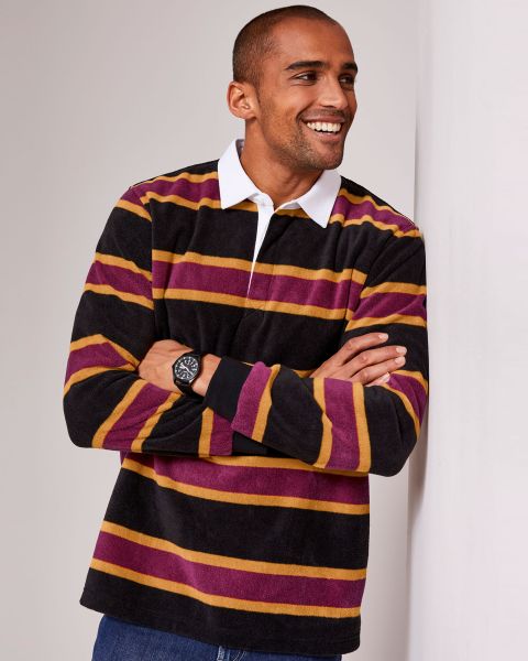 Discount Red Berry Fleece Stripe Rugby Men Tops & T-Shirts Cotton Traders