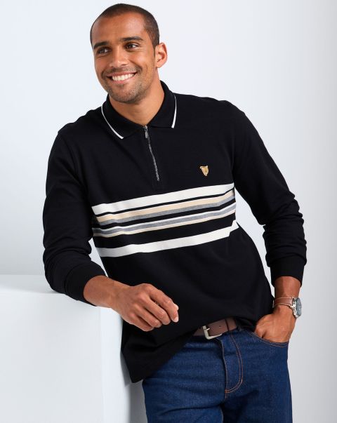 Guinness™ Long Sleeve Zip Neck Polo Shirt Shop Men Black Cotton Traders Tops & T-Shirts