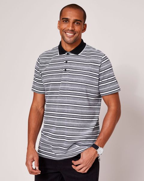 Men Tailor-Made Signature Short Sleeve Multi-Stripe Polo Shirt Tops & T-Shirts Black Cotton Traders