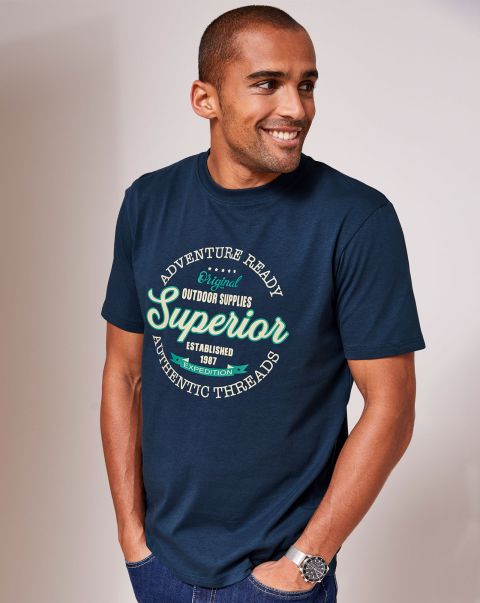 The Wanderer Printed T-Shirt Men Tops & T-Shirts Midnight Wholesome Cotton Traders
