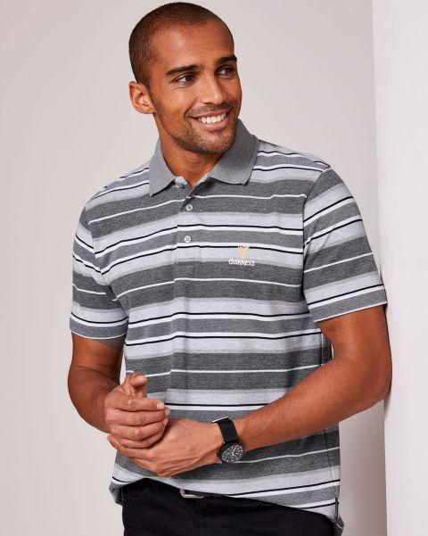 Grey Marl Guinness™ Short Sleeve Birdseye Stripe Polo Shirt Men Fashionable Cotton Traders Tops & T-Shirts