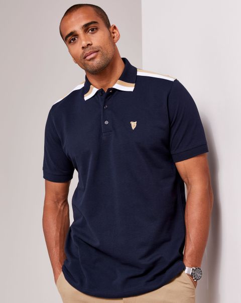 Cotton Traders Tops & T-Shirts Sale Men Guinness™ Short Sleeve Shoulder Stripe Polo Shirt Navy