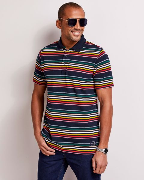 Navy Time-Limited Discount Men Tops & T-Shirts Cotton Traders Short Sleeve Birdseye Stripe Polo Shirt