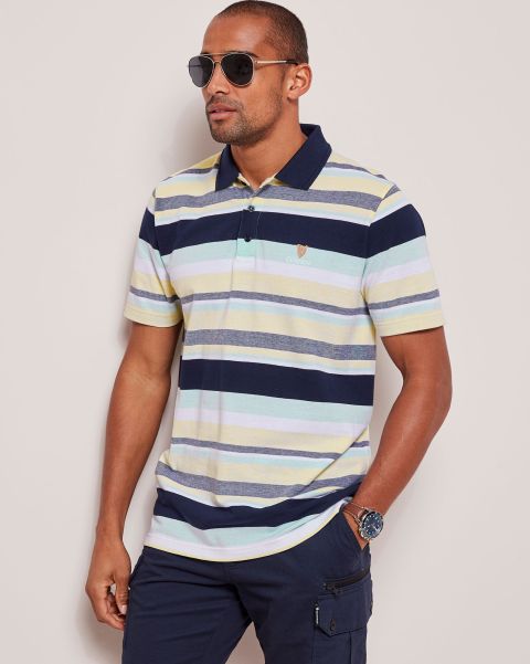 Guinness™ Short Sleeve Birdseye Stripe Polo Shirt Tops & T-Shirts Men Navy Energy-Efficient Cotton Traders