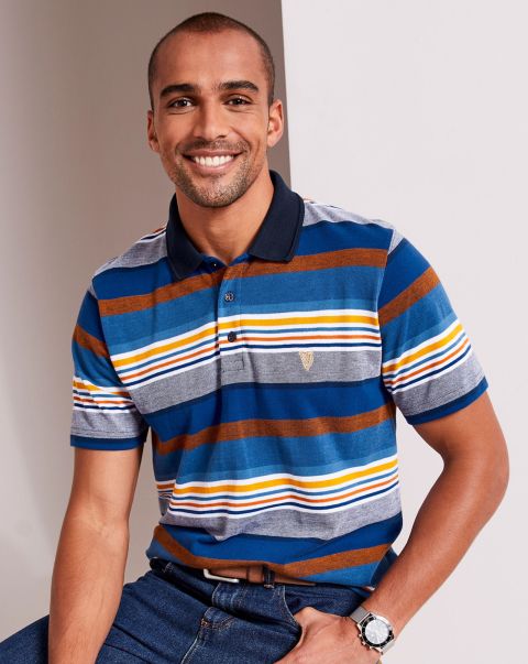 Guinness™ Short Sleeve Birdseye Stripe Polo Shirt Secure Navy Cotton Traders Tops & T-Shirts Men