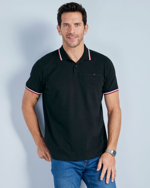Black Cotton Traders Trusted Tops & T-Shirts Short Sleeve Tipped Polo Shirt Men