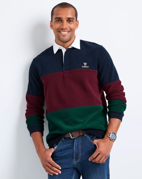 Cotton Traders Fresh Men Navy Guinness™ Colour Block Fleece Rugby Shirt Fleece