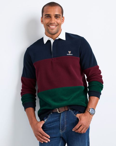 Guinness™ Colour Block Fleece Rugby Shirt Durable Navy Cotton Traders Men Rugby