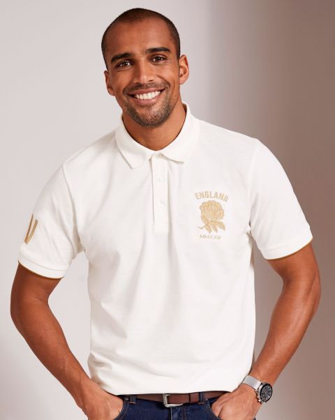 Ivory Cotton Traders Made-To-Order Men Rugby England Classic Short Sleeve Polo Shirt