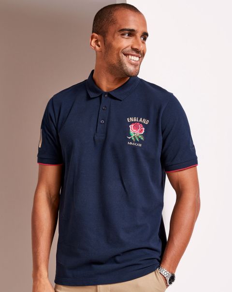 Cotton Traders Limited Men Rugby England Classic Short Sleeve Polo Shirt Navy