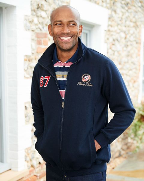 Rugby Embroidered Jacket Men Navy Rugby Cotton Traders Solid