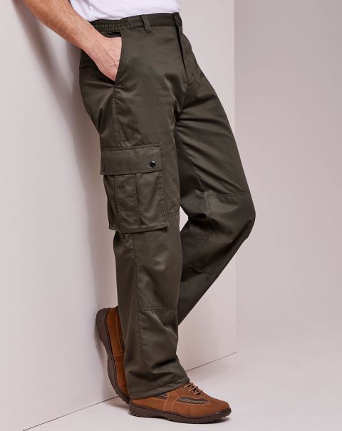 Dark Khaki Men Cotton Traders Robust Thermal Action Trousers Trousers