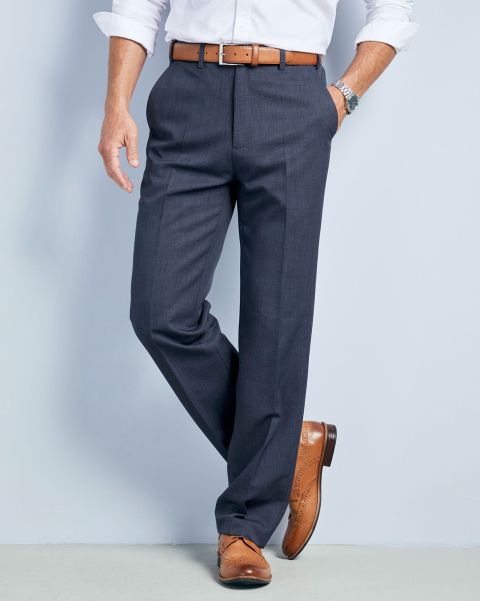 Trousers Navy Vivid Cotton Traders Men Flat Front Supreme Trousers