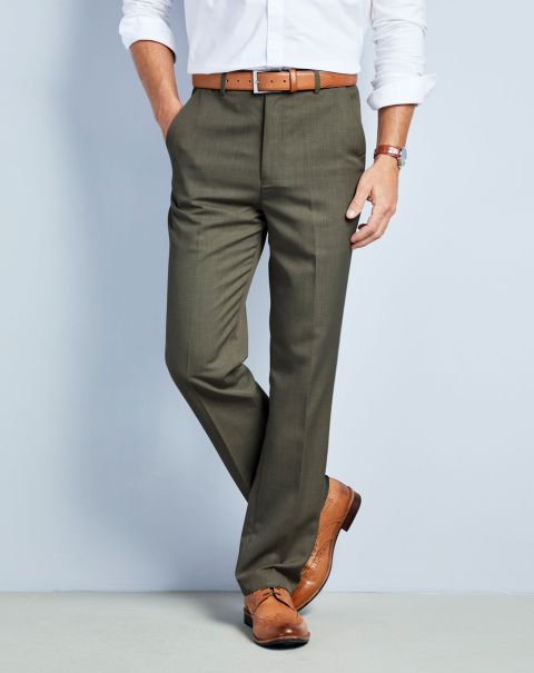 Artisan Flat Front Supreme Trousers Trousers Men Cotton Traders Dark Olive