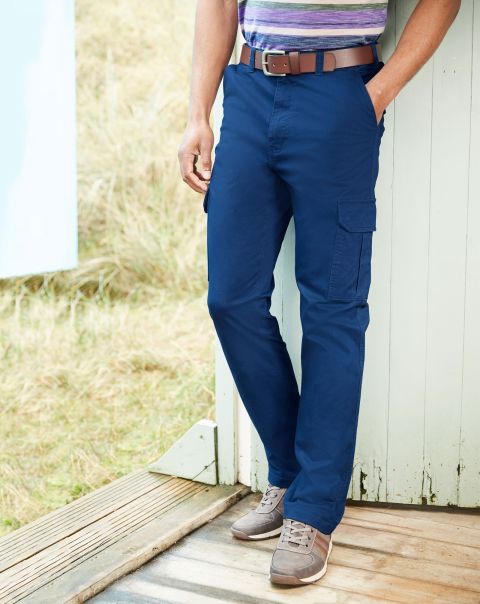 Cotton Traders Stretch Cargo Trousers Affordable Oxford Blue Trousers Men