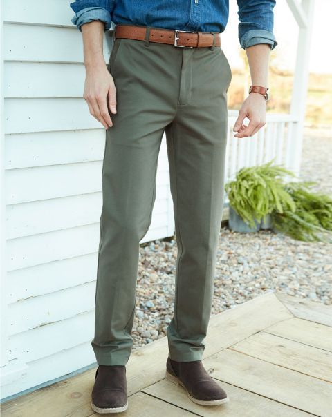 Ivy Green Flat Front 4-Way Stretch Chino Trousers Dependable Men Cotton Traders Trousers