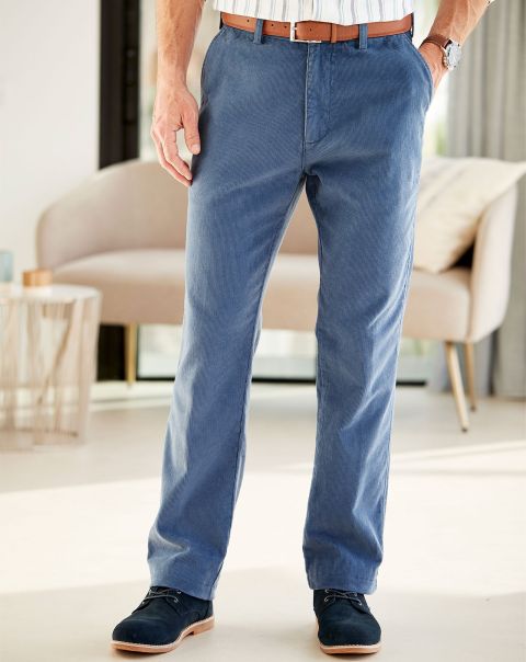 Cotton Traders Cord Chino Trousers Dusky Blue Exceptional Men Trousers