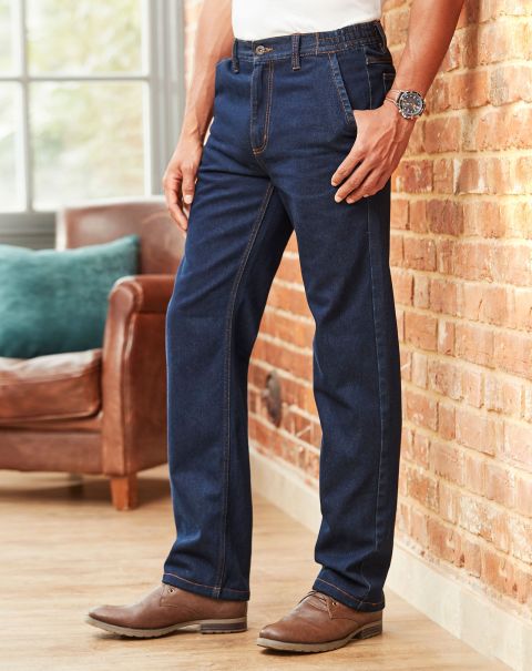 Men Markdown Cotton Traders Jeans Side Elasticated Jeans Dark Indigo