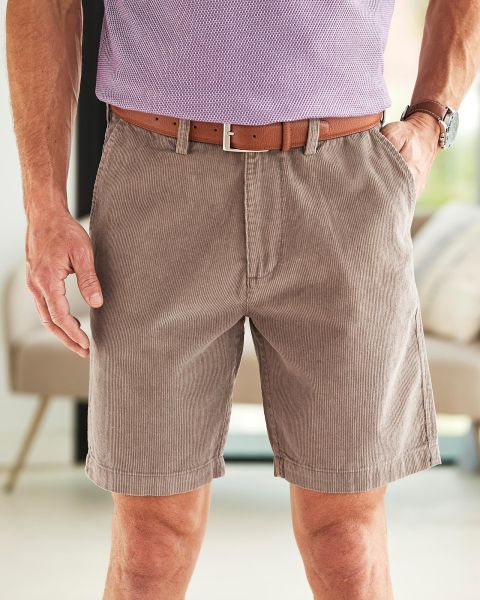 Men Shorts Quality Cord Chino Shorts Grey Stone Cotton Traders