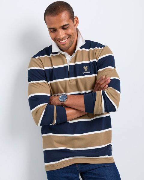 Online Cotton Traders Sports & Leisure Camel Men Guinness™ Long Sleeve Stripe Rugby Shirt