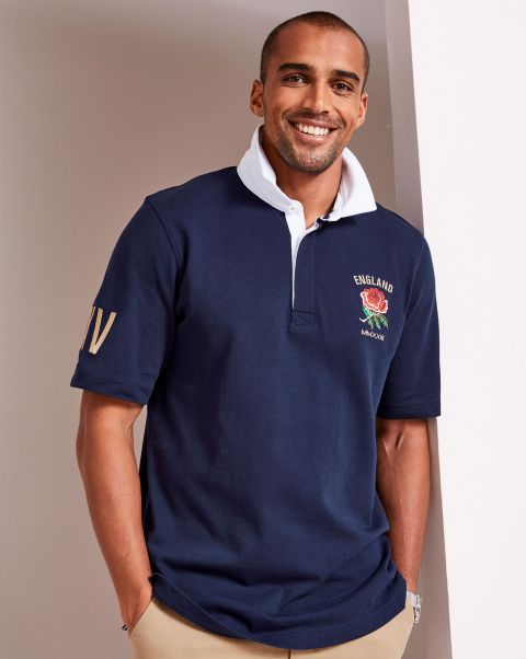 Men England Classic Short Sleeve Rugby Shirt Affordable Cotton Traders Navy Sports & Leisure