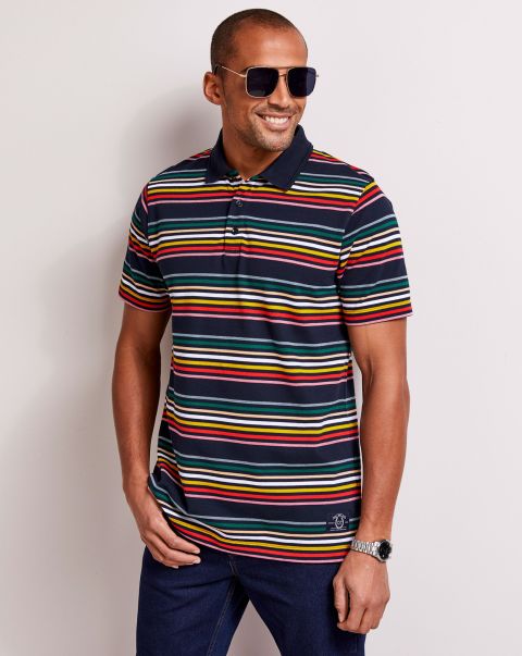 Premium Short Sleeve Birdseye Stripe Polo Shirt Navy Men Sports & Leisure Cotton Traders