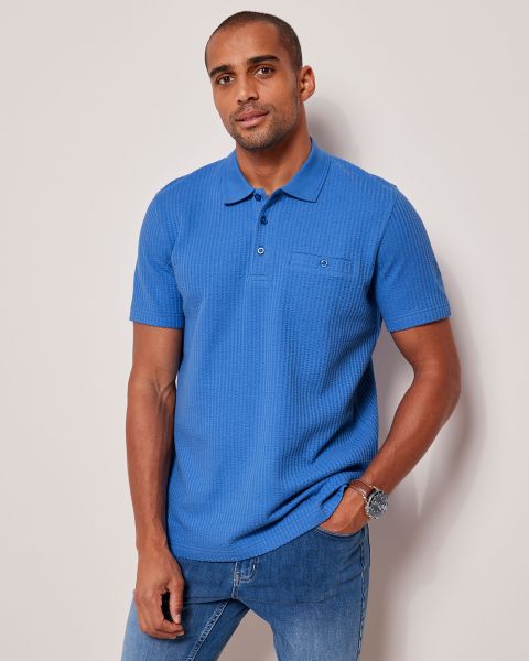 Cotton Traders French Blue Men Seersucker Polo Shirt Intuitive Sports & Leisure
