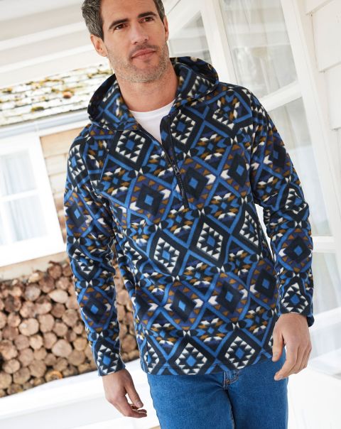 Free Cotton Traders Men Sports & Leisure Recycled Print Microfleece Half Zip Hooded Top