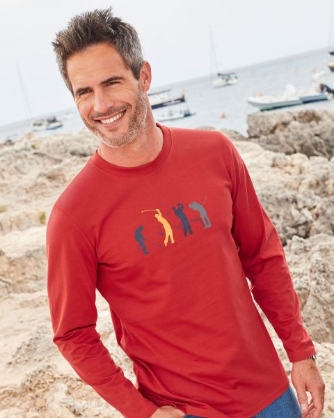 Exquisite Long Sleeve Printed T-Shirt Men Cotton Traders Sports & Leisure Tomato