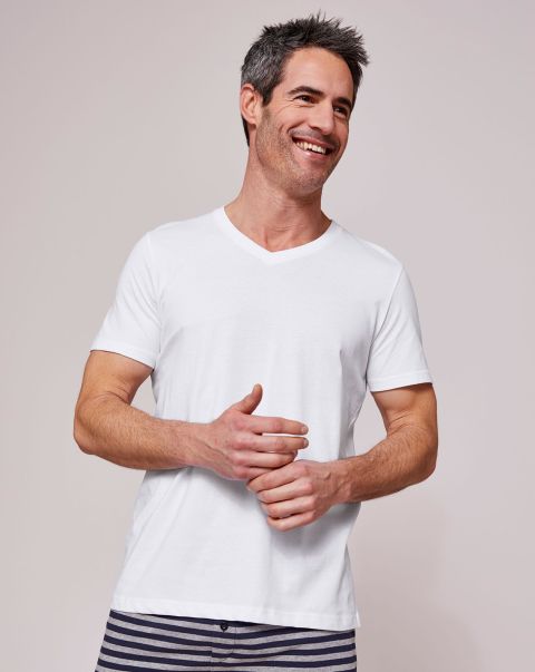 Loungewear Men Reliable 3 Pack Short Sleeve V-Neck Vests Cotton Traders White
