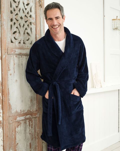 Reliable Loungewear Men Fleece Dressing Gown White Cotton Traders