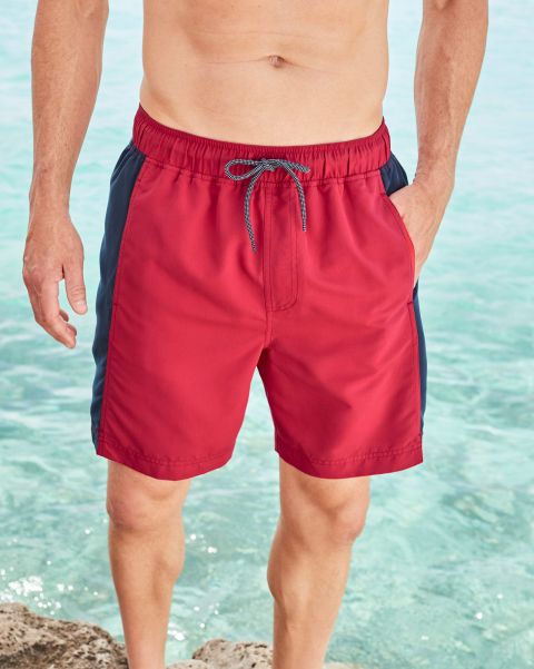 Men Panelled Swimshorts Cotton Traders Swimwear Soft Red Custom