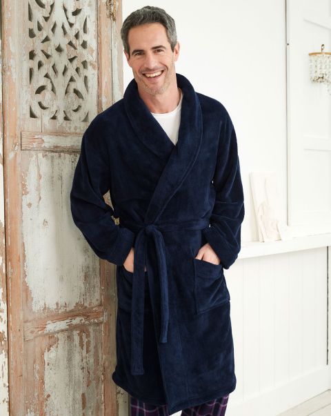 Fleece Dressing Gown Men Easy-To-Use White Nightwear Cotton Traders