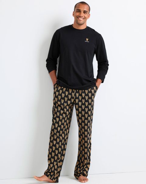 Men Multi Guinness™ Long Sleeve Jersey Pyjama Set Nightwear Cotton Traders Rugged