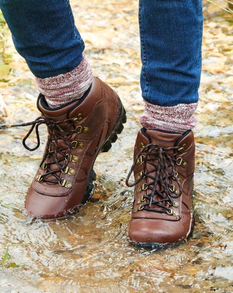 Affordable Women Brown Boots Leather Waterproof Walking Boots Cotton Traders
